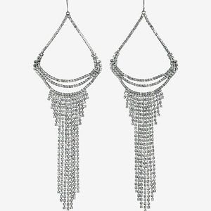 Teardrop Rhinestone Fringe Drop Earrings